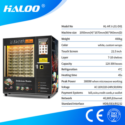 Công suất lớn Tự động Thức ăn nhanh Bữa sáng Bữa ăn trưa Hộp thức ăn nóng Máy bán hàng tự động có hệ thống sưởi bằng lò vi sóng