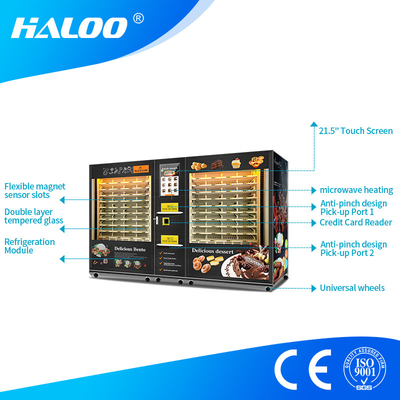 Máy bán hàng tự động 2 ngăn công suất lớn cho các bữa ăn sẵn có làm nóng bằng lò vi sóng và lon đồ uống Bánh ngọt Món tráng miệng