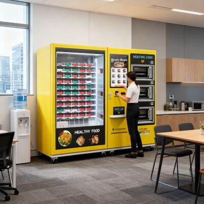 Máy bán cơm trưa bán tự động màn hình cảm ứng 32 inch dung lượng lớn với 3 lò vi sóng, có thể tùy chỉnh dán decal toàn bộ máy