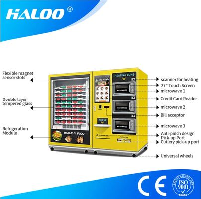 Máy bán cơm trưa bán tự động màn hình cảm ứng 32 inch dung lượng lớn với 3 lò vi sóng, có thể tùy chỉnh dán decal toàn bộ máy